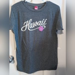 Island Girl Tee. Color: Heather Gray w/ "Hawaii" purple hibiscus on front. NWOT